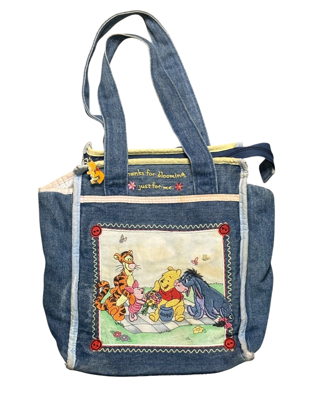 Vintage 90s Disney Winnie the Pooh Denim Tote Bag Embroidered
